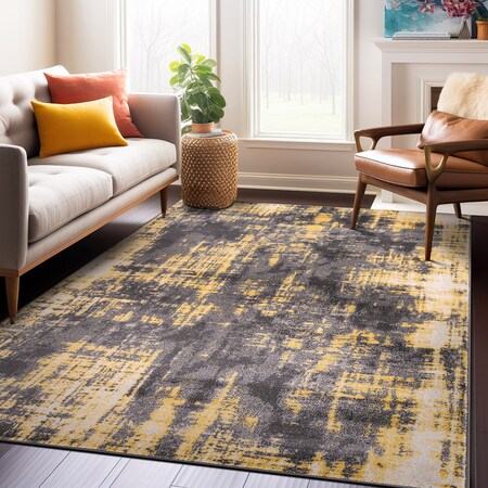 World Rug Gallery Contemporary Abstract Design Non Shedding Soft Area Rug 5' x 7' Yellow 401YELLOW5x7
